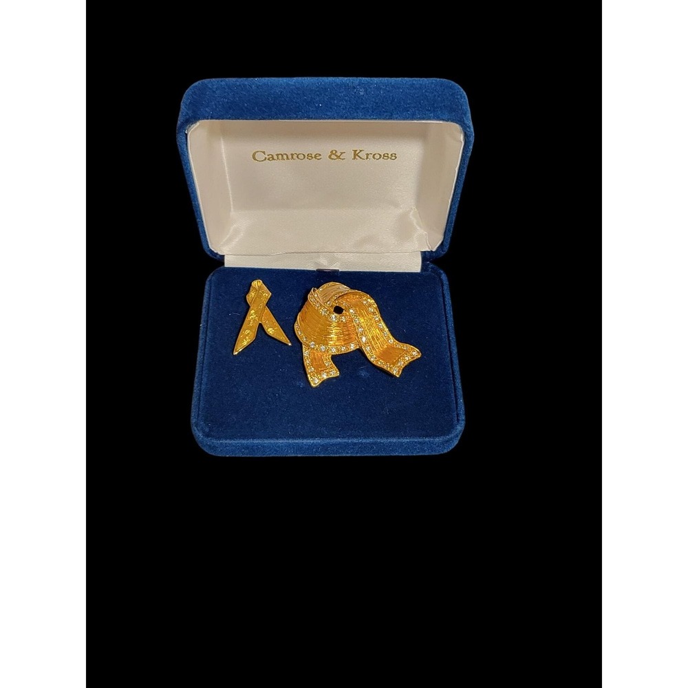 JBK Camrose & Kross Yellow Ribbon Brooch Pin Set Vintage Jackie Kennedy Jewelry